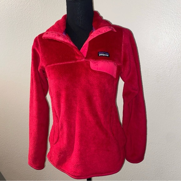 Patagonia Vibrant Red Textured Fleece Jacket Polartec XS - Picture 3 of 8